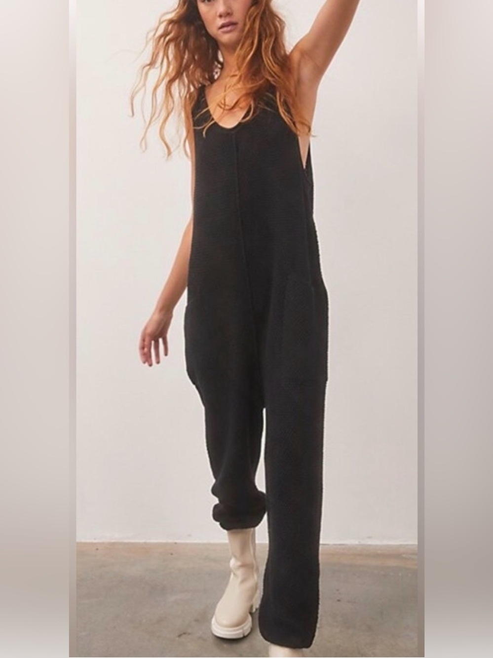 Free People FP Beach Hailee Black Knit Jumpsuit Small
